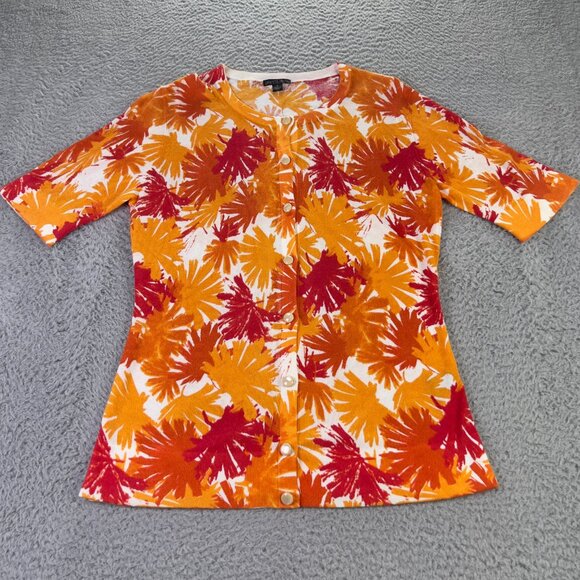 Lafayette 148 NY Cardigan Sweater Top Set Womens Small Orange Fall Leaves Button - Picture 6 of 13